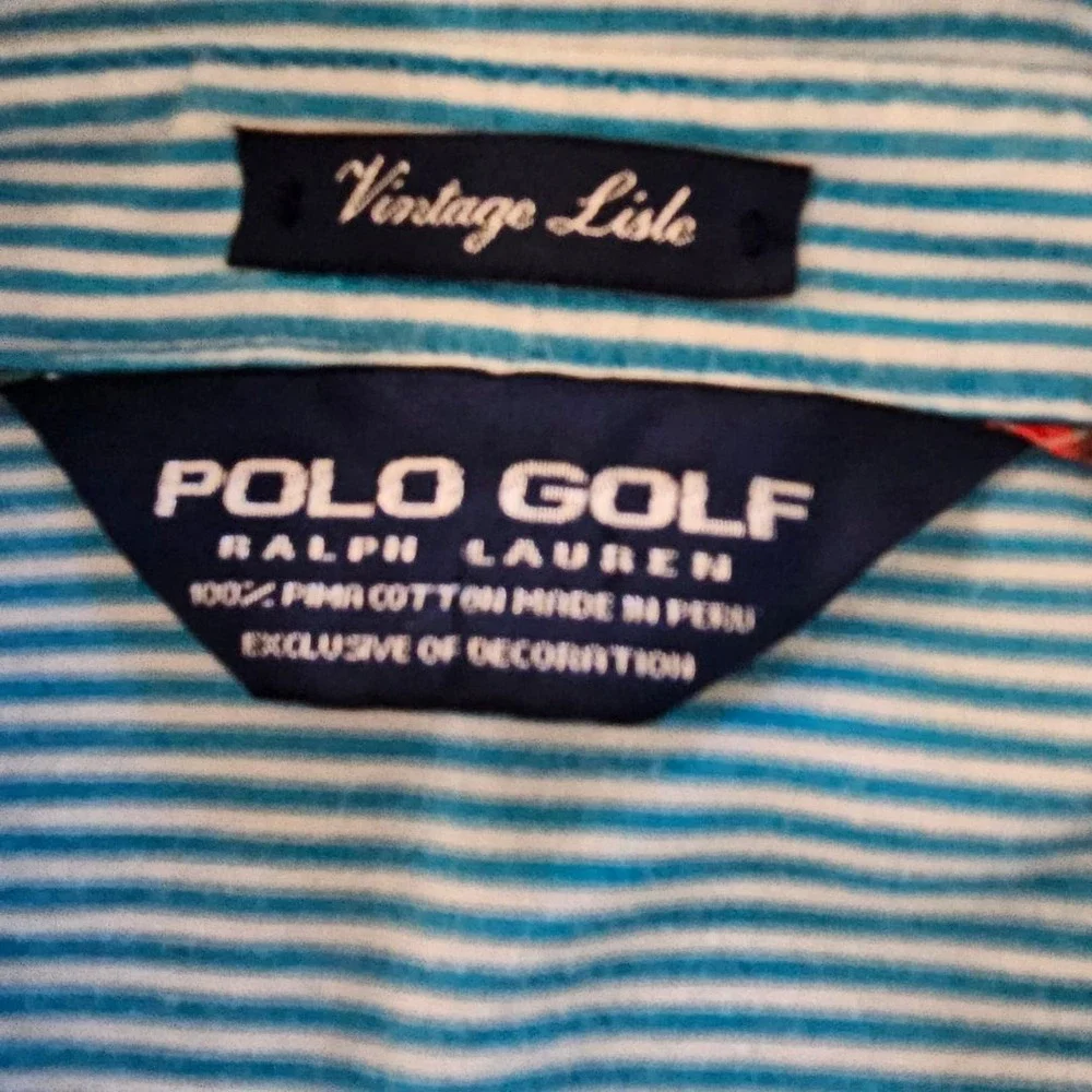 Polo Golf Ralph Lauren Vintage  Blue and White Striped Pima Cotton Polo Shirt